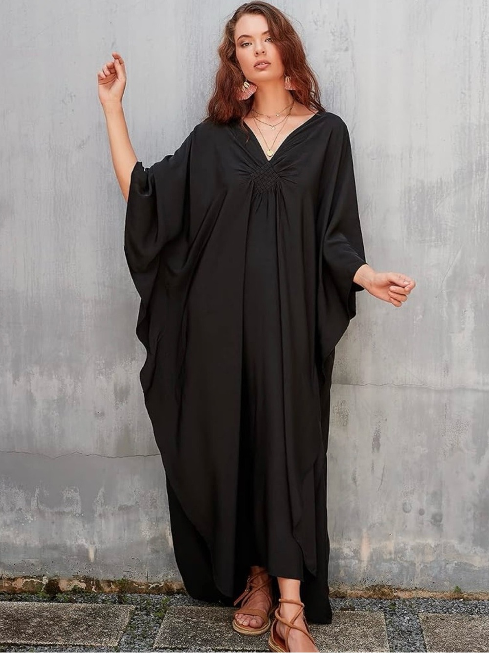 Elegant Black V-Neck Caftan Dress Chic